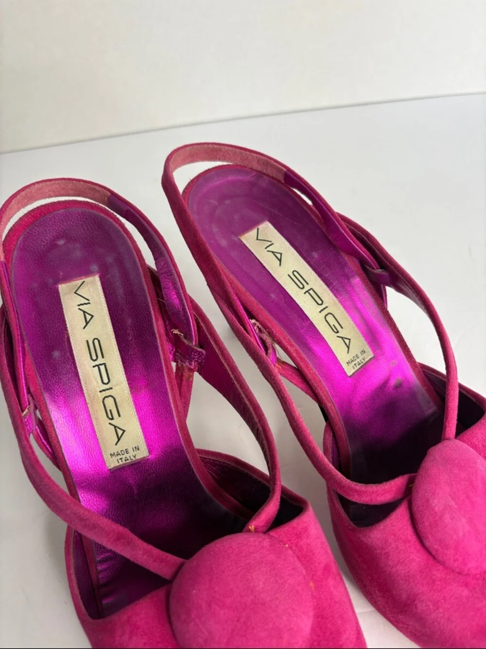 Via Spiga Women’s Fuchsia Suede Pointed-Toe Slingback Heels